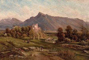 Spazierganger Am Monchsberg Mit Panoramablick In Den Suden Von Salzburg