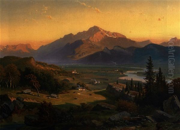 Abendliche Sommerliche Landschaft Im Rheintal Mit Blick Auf Den Luziensteig - view 1