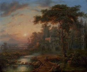 Paysage Fluvial Anime De Personnages Sur Un Ponton