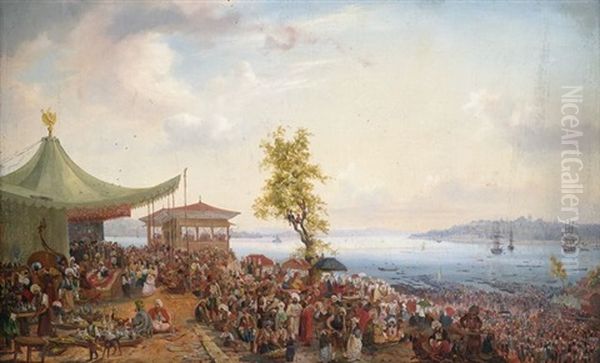 Festliches Treiben Am Ufer Des Bosporus Mit Blick Auf Das Marmarameer Und Konstantinopel (bei Tophane?) - view 1