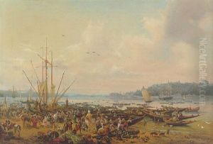 A View Of Constantinople From Tophane Looking Towards The Sea Of Marmara, Showing On The Right The Seraglio Point by Auguste-Etienne-Francois Mayer