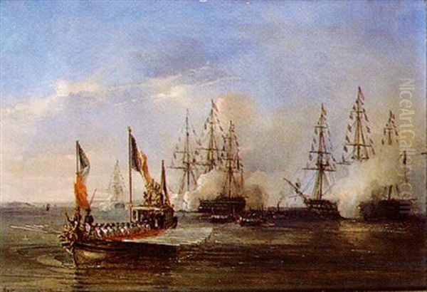 L'empereur Napoleon Iii Et La Famille Imperiale Sur Le Canot D'apparat De Napoleon Salues Par La Flotte Francaise - view 1