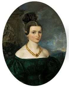 Portrait Einer Jungen Dame Vor Einem Landschaftshintergrund