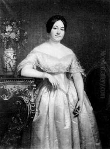 Portrait De Jeune Femme En Robe Blanche by Charles Francois Mayer