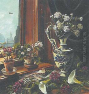 Blumen Am Fenster Mit Sicht Auf Salzburg by Elfriede Mayer