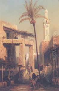 Arabs Near Steps Leading To A Mosque