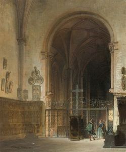 Innenansicht Von Sankt Lorenz In Nurnberg Mit Historischer Staffage by Friedrich Carl Mayer