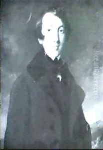 Portrait Of James Charles Murray Cowell, Bust Length        Wearing A Dark Coat And White Shirt, A Landscape Beyond by Georg Friedrich Mayer