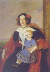 Portrait Einer Adeligen Dame Mit Kleinkind by Johann Nepomuk Mayer