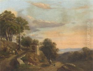An Extensive Landscape With Figures On A Path by Louis Mayer
