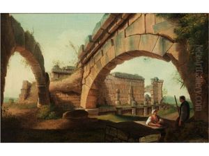 Rastende Bauern Bei Romischen Ruinen by Luigi Mayer