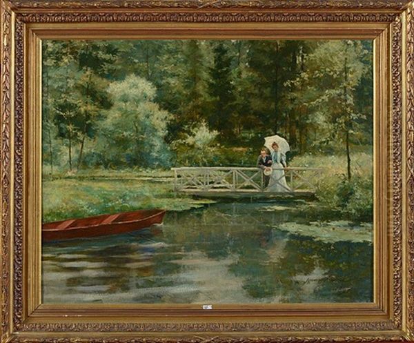 Couple Sur Le Pont Enjambant Un Lac - view 1