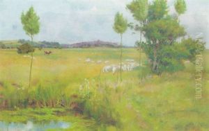 Sheep Grazing In A Tranquil Landscpe, Rye by William Frederick Mayor