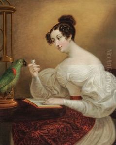 A Lady Feeding A Parrot