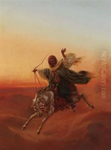 Araber Auf Galoppierendem Pferd Im Abendlicht