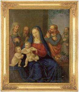 Die Hl. Familie Mit Elisabeth, Zacharias Und Dem Johannesknaben Sowie Verehrender Person