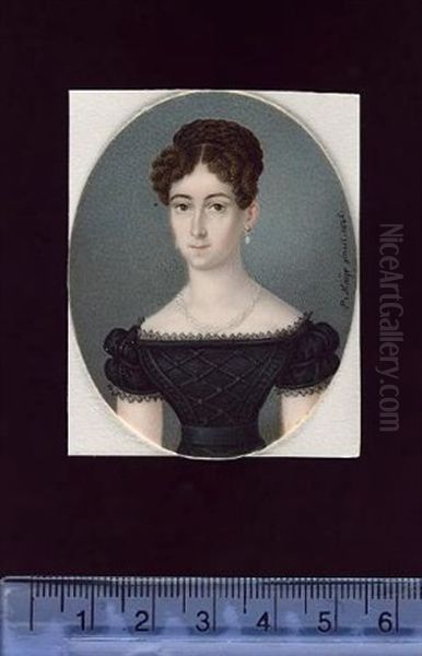 A Lady Wearing White Dress With Blue Belt, A Crucifix At Her Neck, Her Hair Plaited And Upswept (+ A Lady Wearing Black Dress With Banded Bodice, Pearls At Her Neck, Pearls Earrings; Pair) - view 1