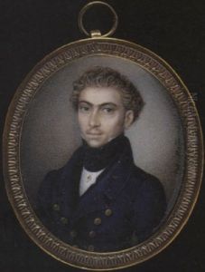 A Gentleman Wearing Blue Coat With Gold Buttons, Black Waistcoat, White Chemise With Stickpin And Tied Black Stock