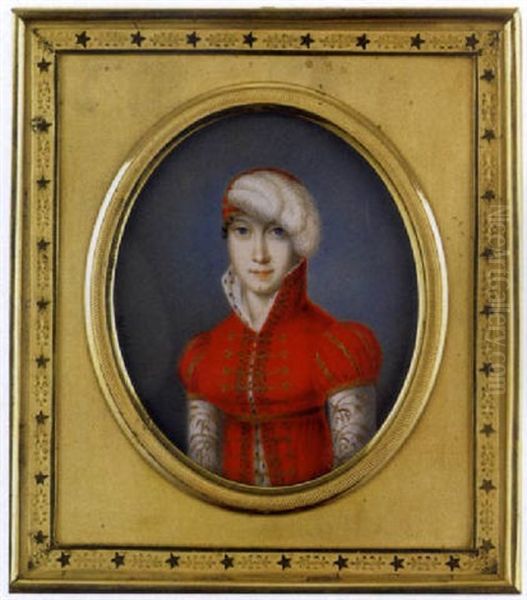 Portrait De L'imperatrice Marie-louise D'autriche Portant Une Robe De Cour En Velours Rouge Bordee D'hermine, Brandebourgs Or, Manches De Soie Blanche Rebrodees D'epis De Ble Or - view 1