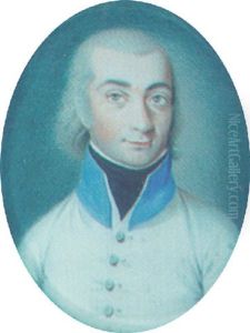 A Officer With Long Powdered Hair And Slide-whiskers, Wearing A White Uniform With Blue Collar