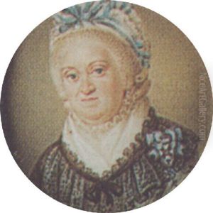 A Lady Wearing A White Cap Tied With A Blue Ribbon, A White Fichu And A Black Lace Shawl