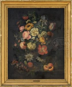Still-life Of Flowers In An Urn With Bird