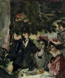 Damen Und Ein Herr An Einem Tischlein Im Park by Max Mayrshofer