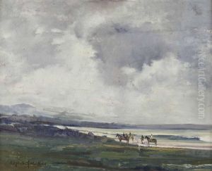 Reitergruppe An Einem Bayerischen See by Max Mayrshofer