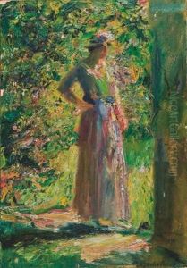 Stehende Dame Im Garten by Max Mayrshofer
