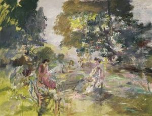 Zwei Frauen Am Gartentisch