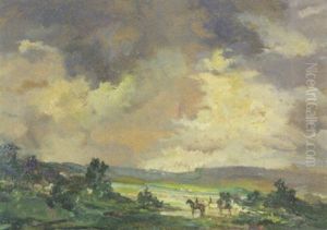 Weite Landschaft Mit Reitern by Max Mayrshofer