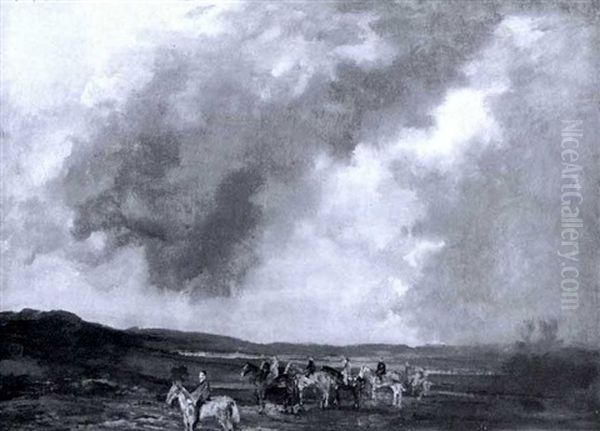 Reiter In Landschaft Mit Aufziehendem Gewittersturm - view 1