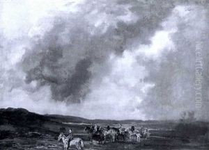 Reiter In Landschaft Mit Aufziehendem Gewittersturm