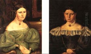 Portratt Av Konstnarens Systrar (pair) by Carl Peter Mazer