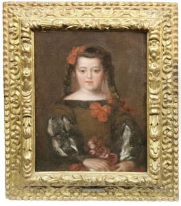 Portrait Of A Girl, Half-length, In A Brown Dress Holding Flowers