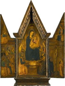 A Portable Triptych Showing The Madonna And Child Enthroned With Saints, With The Annunciation And Crucifixion Depicted On The Wings by Tommaso del Mazza (Master of Santa Verdiana)