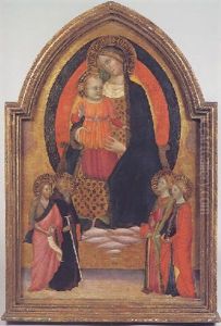 Madone Et Enfant Regina Caeli Entre Saint Jean-baptiste Et Sante Antoine Abbe A Gauche, Et Deux Saintes A Droite