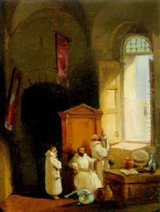 Monk Alchemists In An Interior