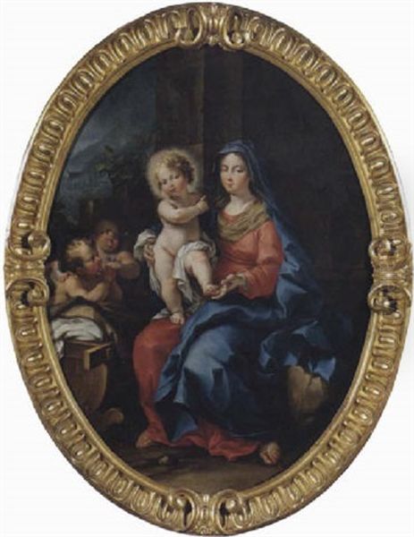Madonna Con Bambino E Due Angeli Con Sfondo Paesistico In Lontananza - view 1