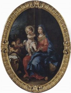 Madonna Con Bambino E Due Angeli Con Sfondo Paesistico In Lontananza Madonna Con Bambino E Due Angeli Con Sfondo Paesistico In Lontananza