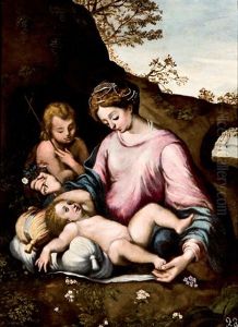 Virgen Con Nino Y San Juanito