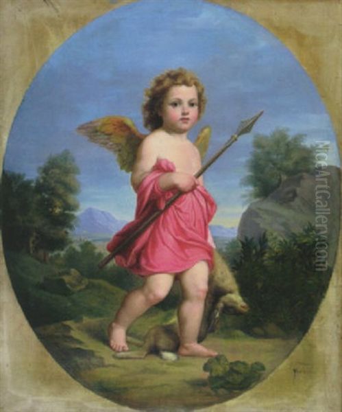 Amoretto Auf Der Jagd Vor Gebirgslandschaft - view 1