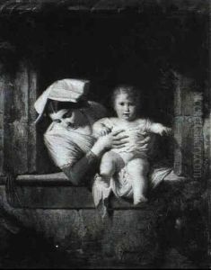 Mother And Child At A Window by Giuseppe Mazzola