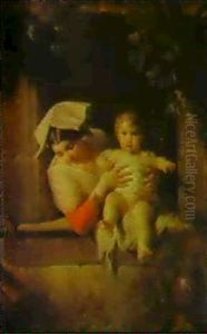 A Mother And Child At A Window by Giuseppe Mazzolani