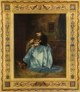 Woman With Child And Kitten