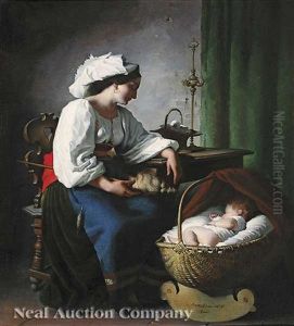 Mother Watching Over Her Sleeping Infant