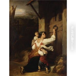 Mother And Children Fleeing (+ At The Altar; Pair) by Giuseppe Mazzolini