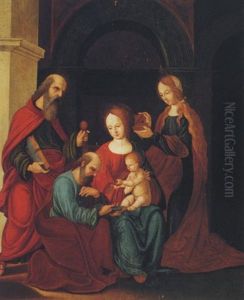 The Holy Family With Saint Peter And Mary Magdalene by Ludovico Mazzolino