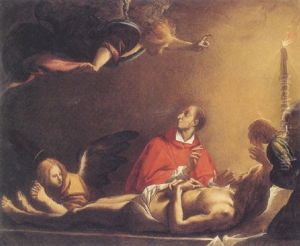 Saint Carlo Borromeo Meditating By The Body Of Christ by Pier Francesco (il Morazzone) Mazzuchelli