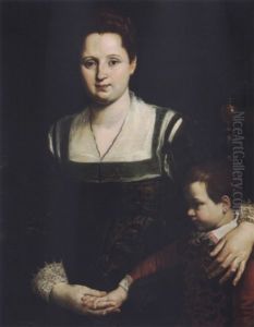 Portrait Of A Seated Woman And Her Young Son by Giuseppe Mazzuoli